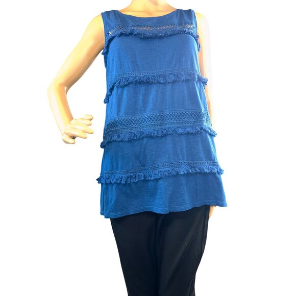 LOFT Womens Sleeveless Fringe Embroidered Top Small Coastal Cowgirl Lagenlook - Picture 2 of 10